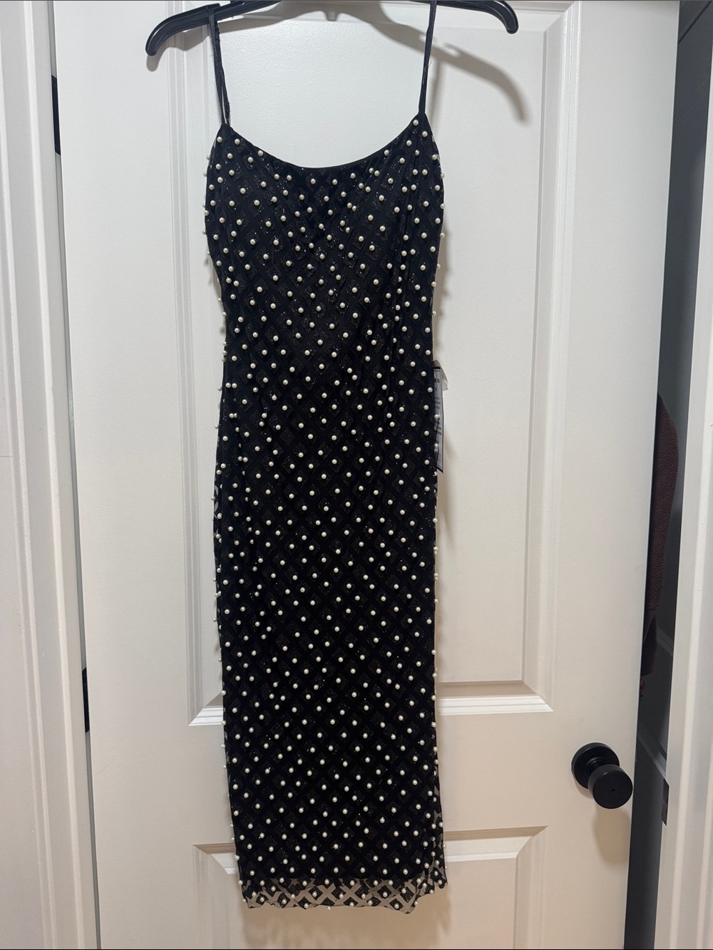 B Darlin Black Pearl-Embellished Midi Slip Dress